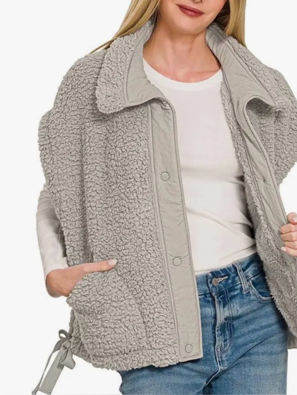 Zenana Outfitters Light Gray Sherpa oversized vest NWOT